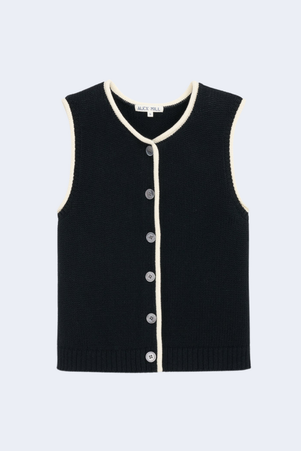 Bridget Tipped Vest in Black/Ivory
