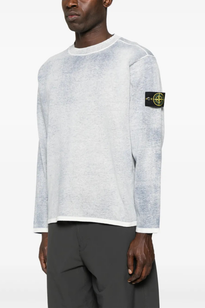 Long Sleeve Crew Neck Cotton Spray Sweater in Dark Blue