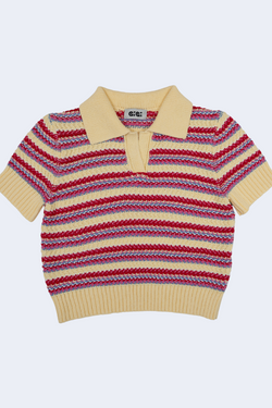 Stripe Polo Top in Yellow & Red