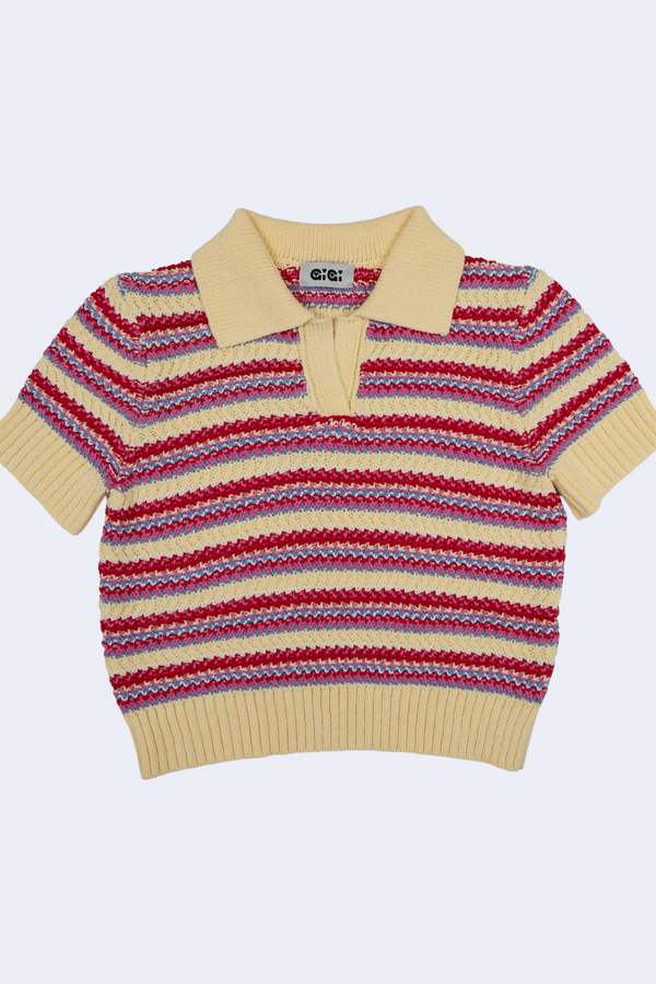 Stripe Polo Top in Yellow & Red