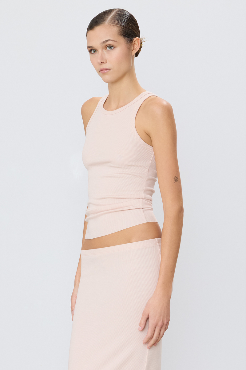 High Neck Fitted Tank in Dusty Pink