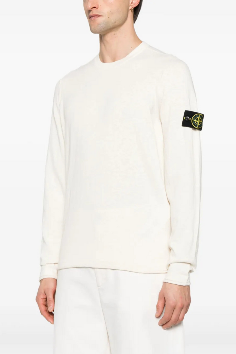 Cotton Stocking Stitch Long Sleeve Sweater in Ivory
