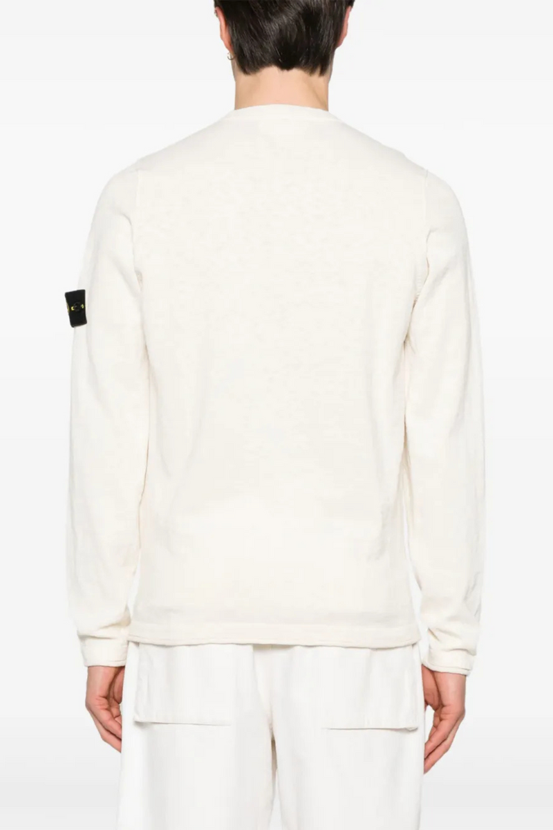 Cotton Stocking Stitch Long Sleeve Sweater in Ivory