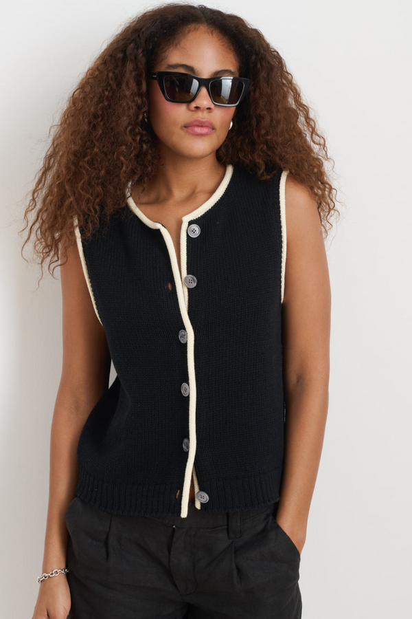 Bridget Tipped Vest in Black/Ivory