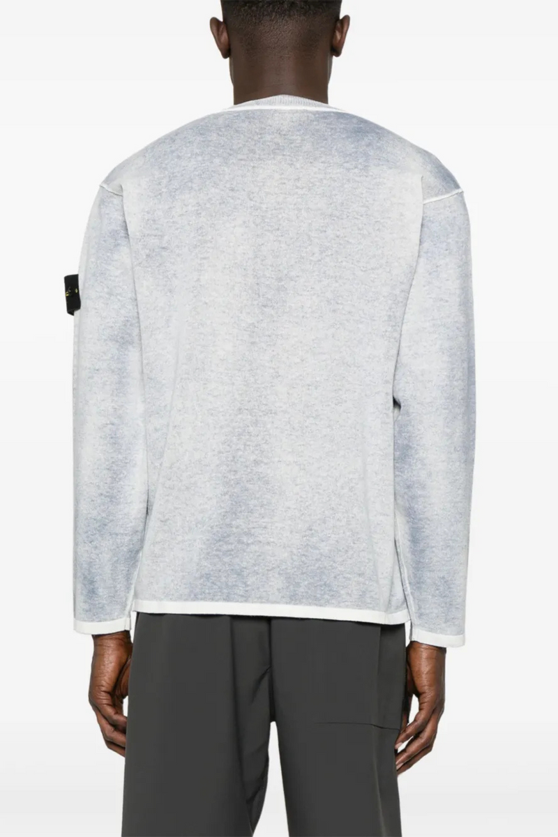 Long Sleeve Crew Neck Cotton Spray Sweater in Dark Blue