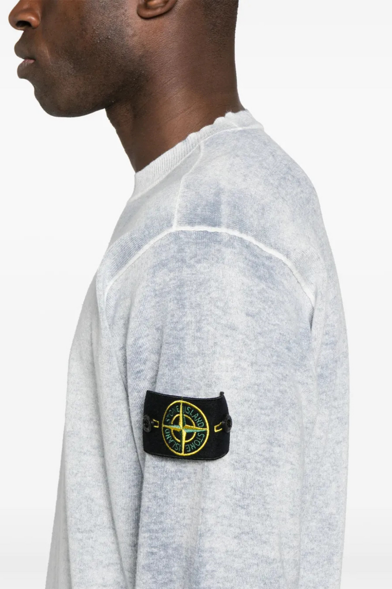 Long Sleeve Crew Neck Cotton Spray Sweater in Dark Blue