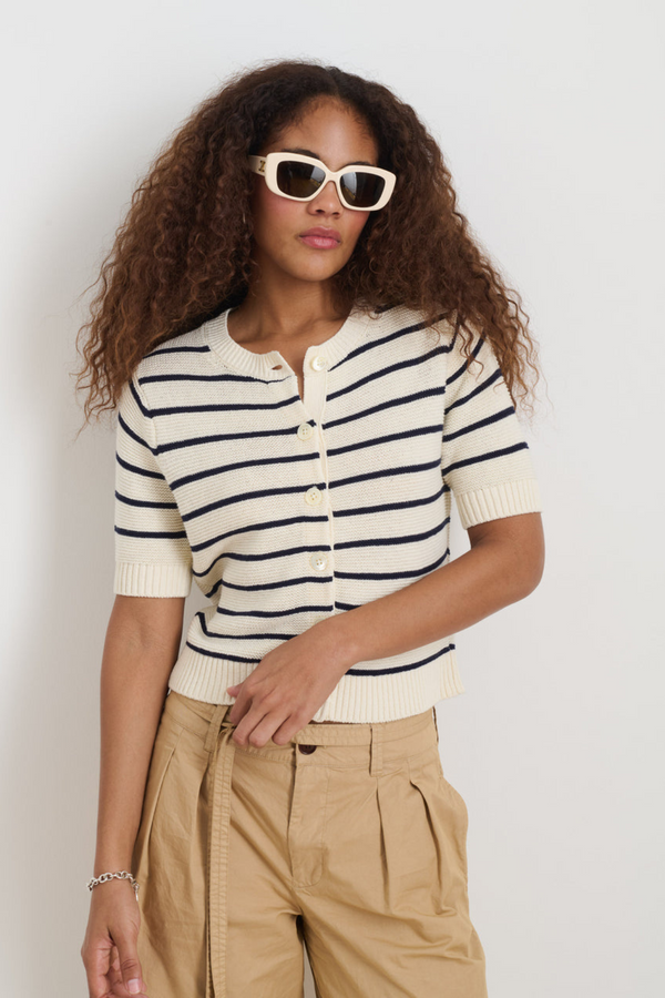 Elle Sweater In Stripe in Off White/Navy Night