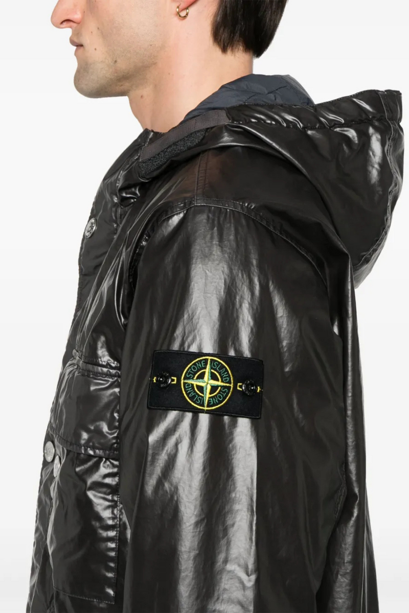 Short Shiny Parka in Charcoal