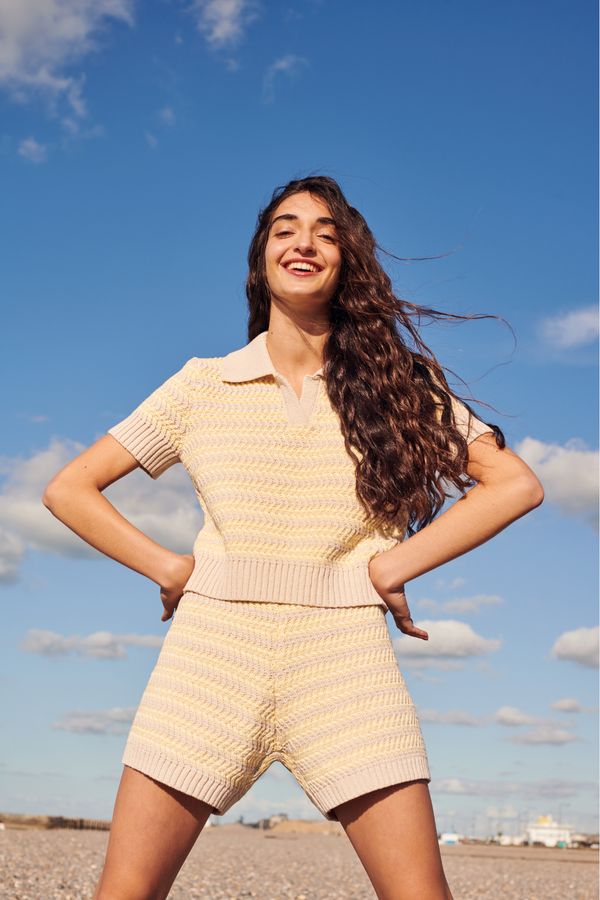Stripe Polo Top in Natural Multi