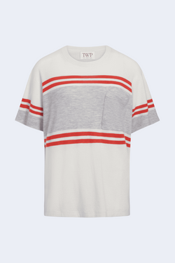 Engineered Stripe Big Boy Tee in Ivory & Tomato