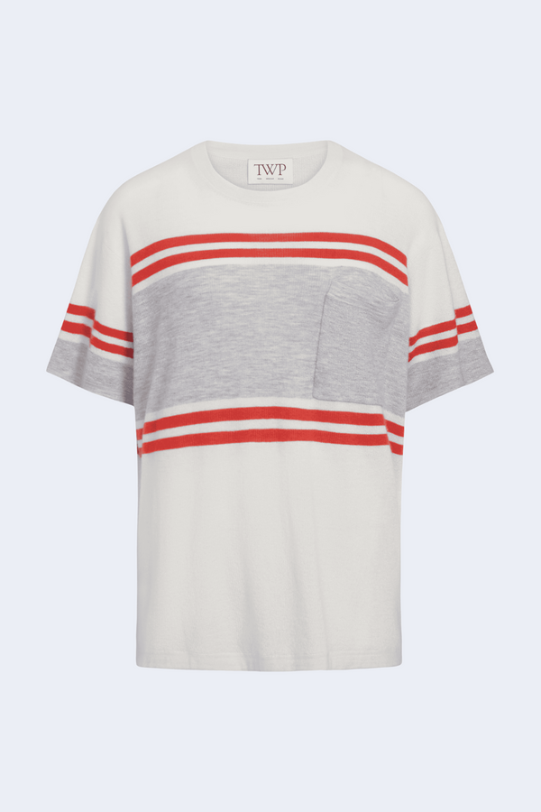 Engineered Stripe Big Boy Tee in Ivory & Tomato