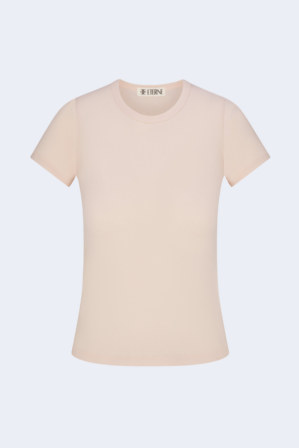 Fitted Crewneck Short Sleeve T-Shirt in Dusty Pink