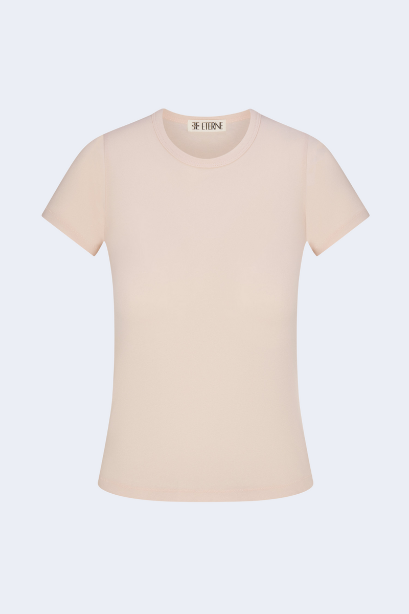 Fitted Crewneck Short Sleeve T-Shirt in Dusty Pink