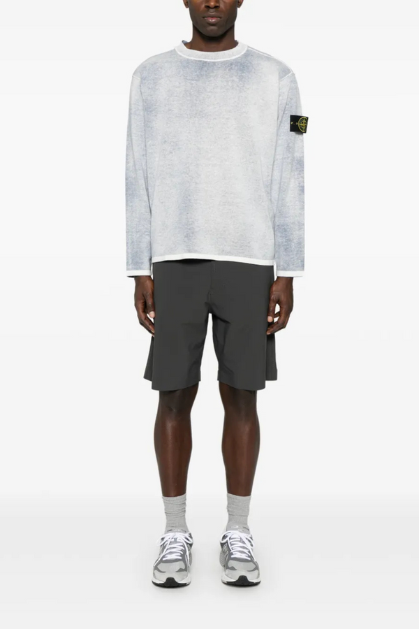 Long Sleeve Crew Neck Cotton Spray Sweater in Dark Blue