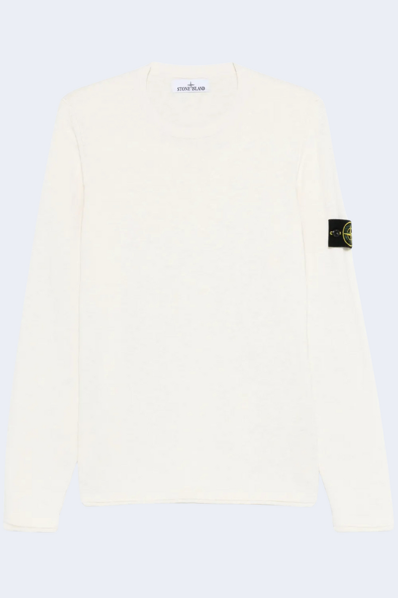 Cotton Stocking Stitch Long Sleeve Sweater in Ivory