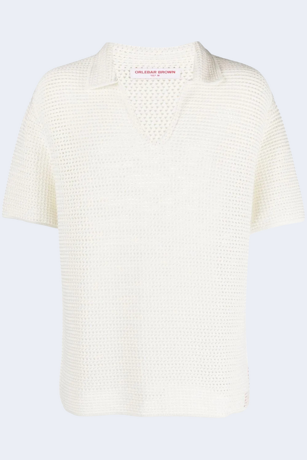 Batten Crochet Short Sleeve Polo in Sea Mist