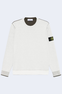 Cotton Contrast Crew Neck in Ivory