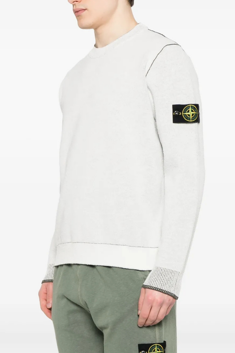 Cotton Contrast Crew Neck in Ivory
