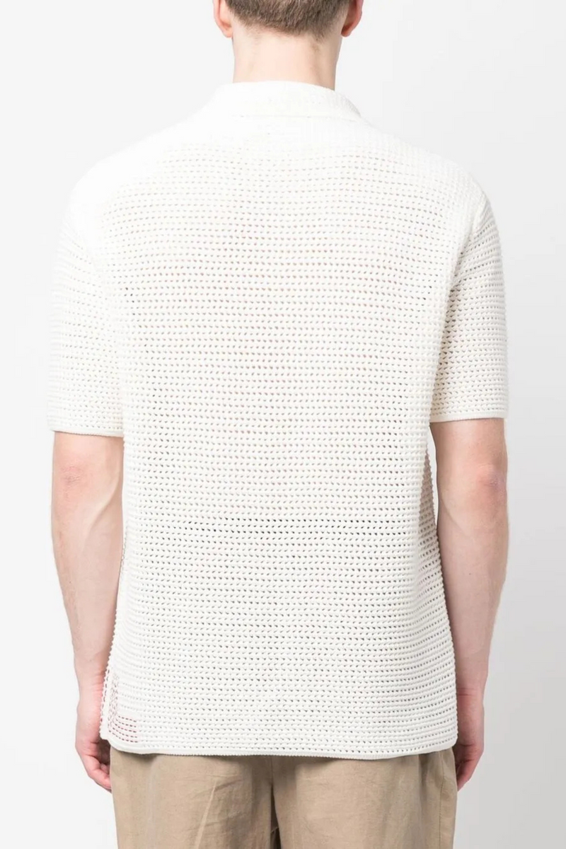 Batten Crochet Short Sleeve Polo in Sea Mist