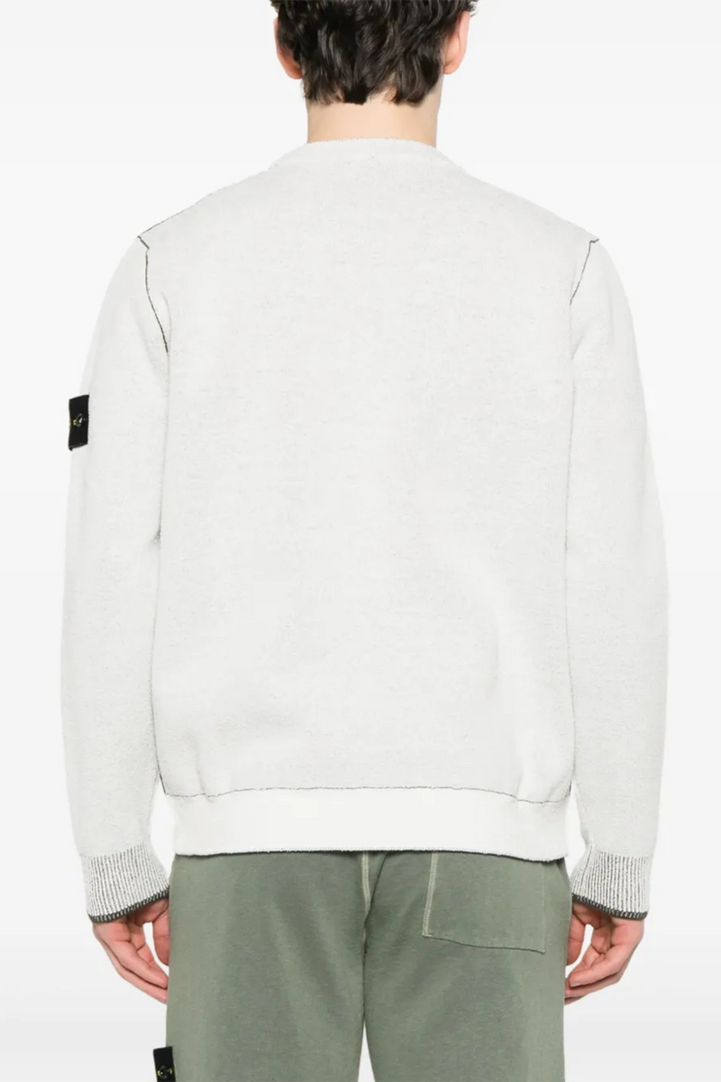 Cotton Contrast Crew Neck in Ivory