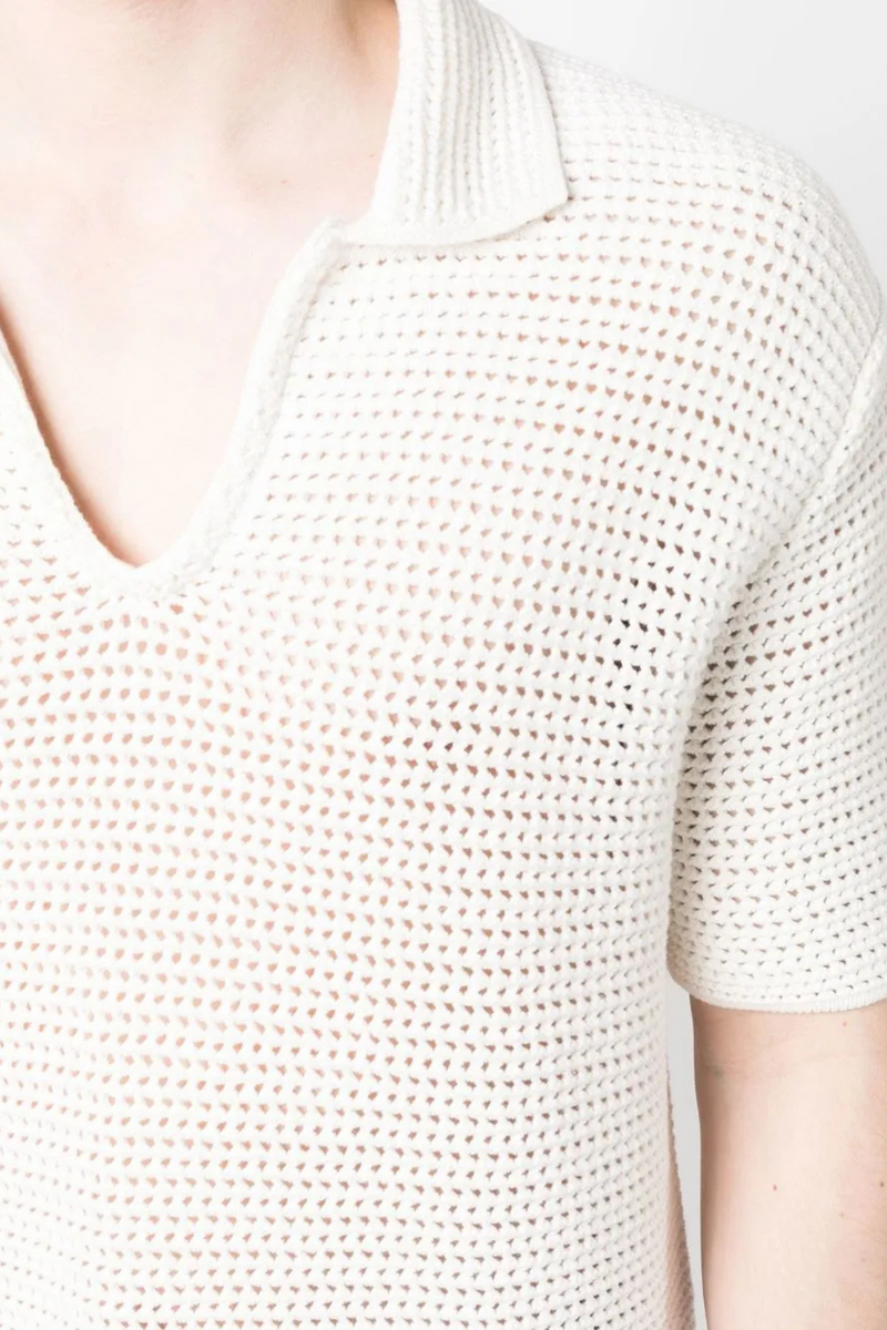 Batten Crochet Short Sleeve Polo in Sea Mist