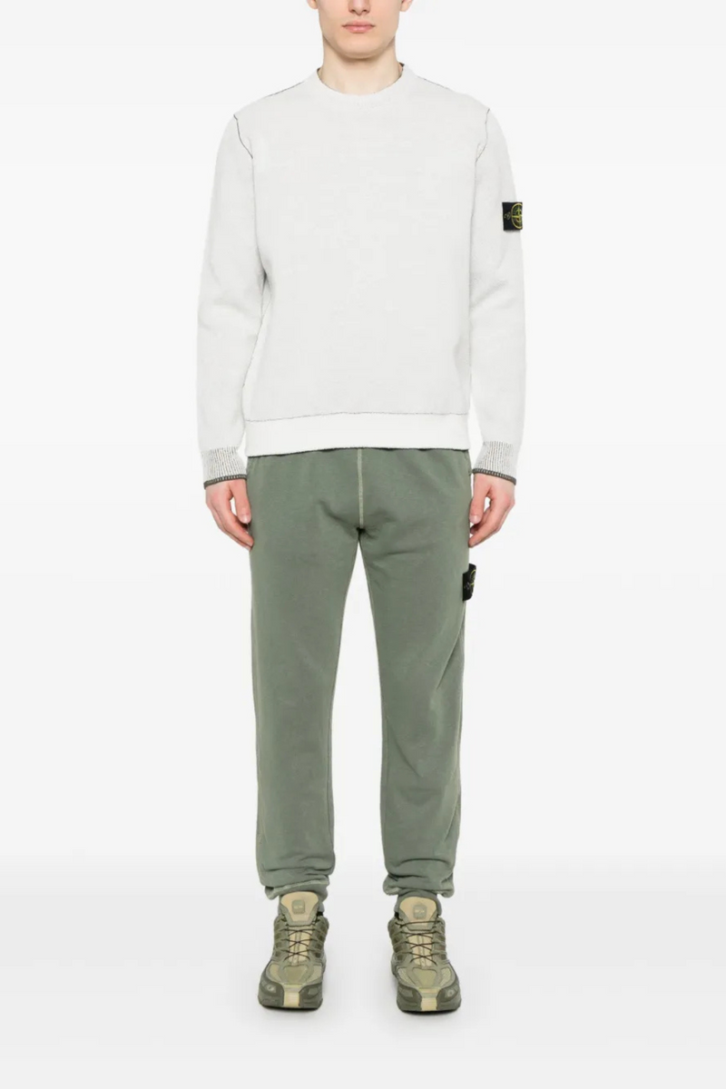 Cotton Contrast Crew Neck in Ivory