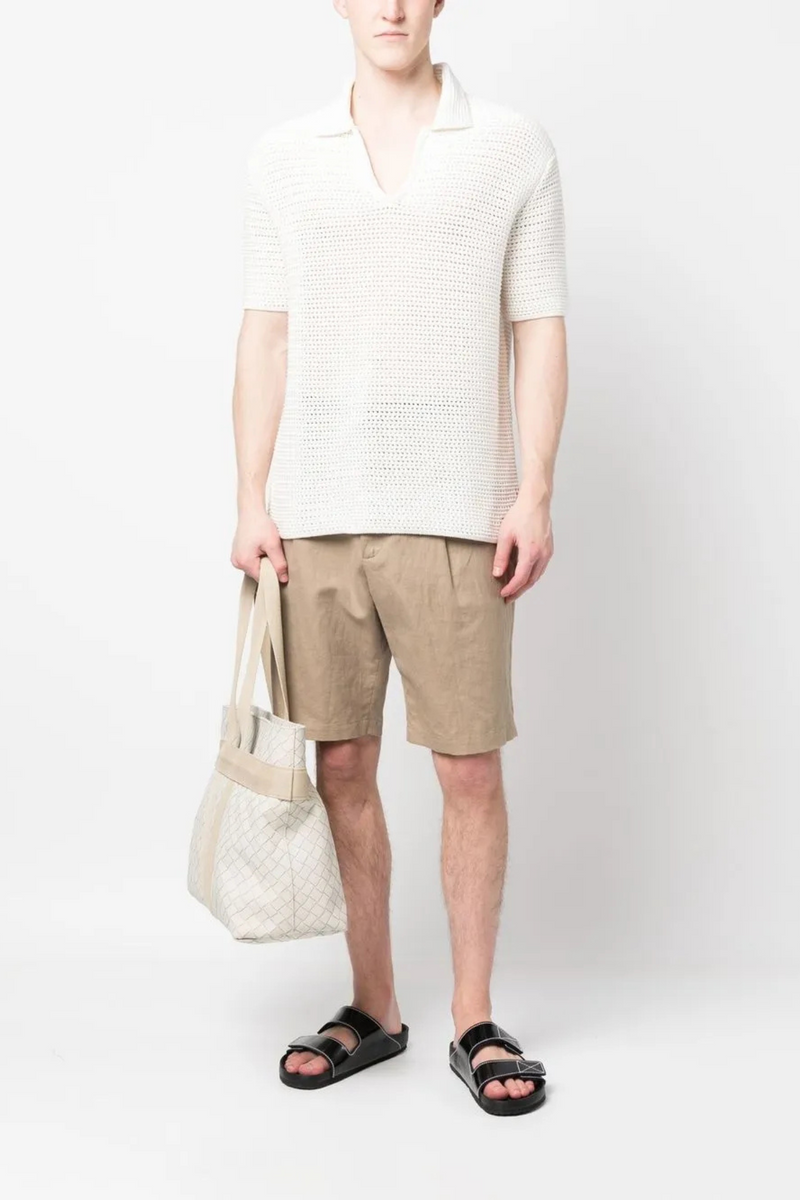 Batten Crochet Short Sleeve Polo in Sea Mist