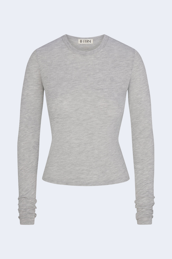 Fitted Crewneck Long Sleeve T-Shirt in Heather Grey