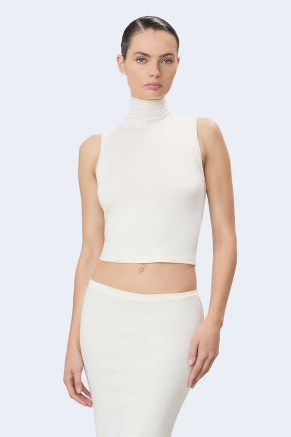 Harlow Sleeveless Turtleneck Top in Ivory