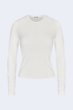 Fitted Crewneck Long Sleeve T-Shirt in Ivory