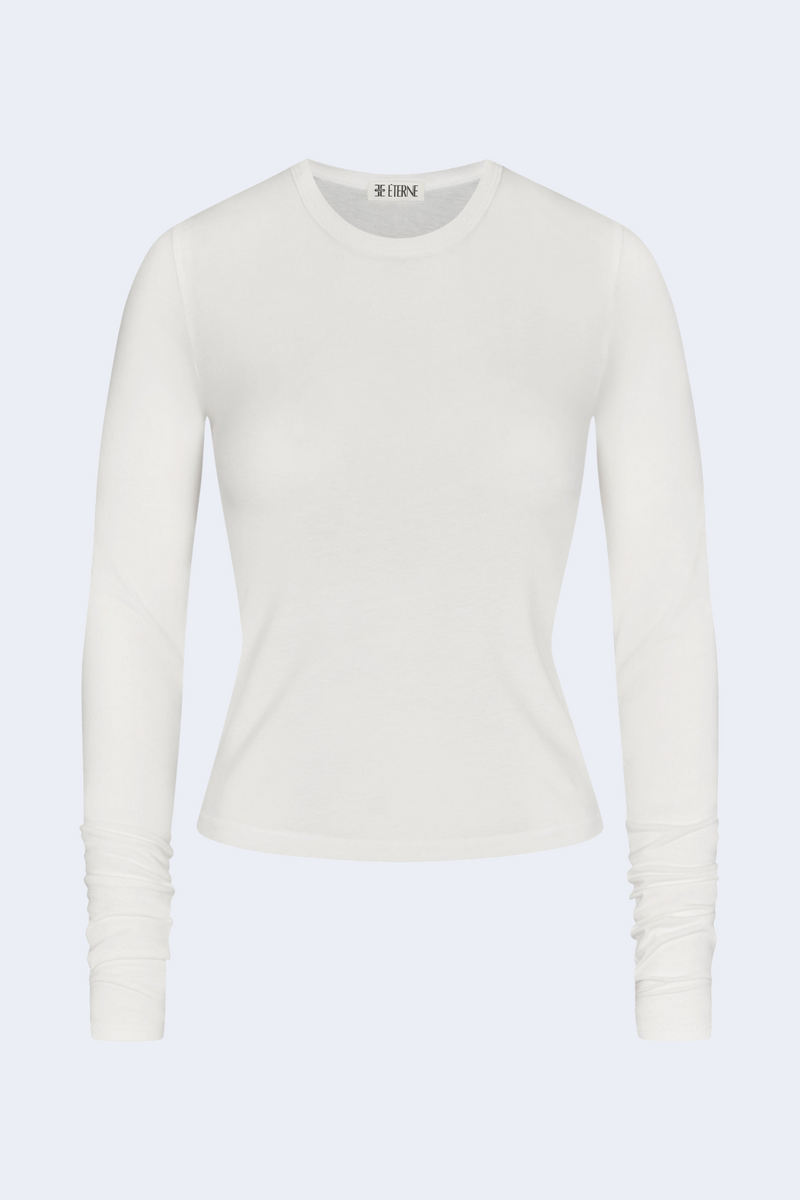 Fitted Crewneck Long Sleeve T-Shirt in Ivory