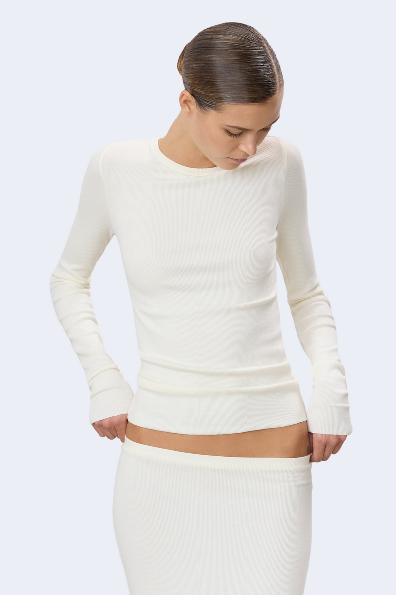 Long Sleeve Fitted Top in Cream