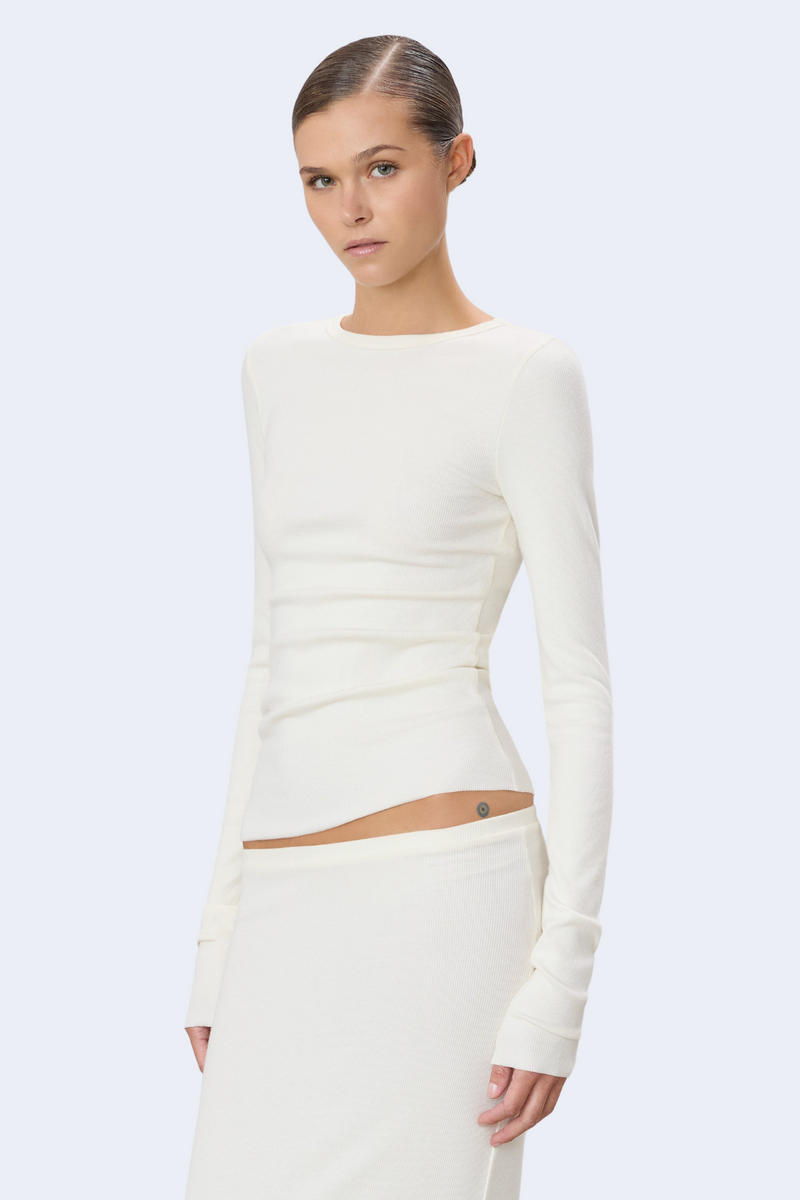 Long Sleeve Fitted Top in Cream