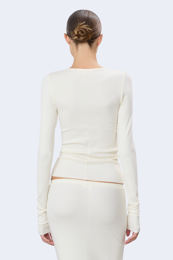 Long Sleeve Fitted Top in Cream