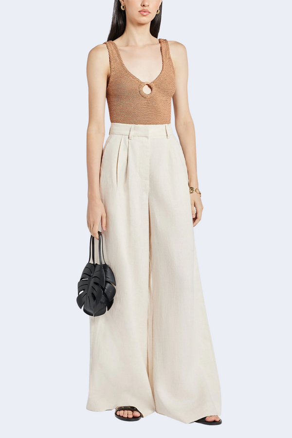 Celine Swim With Fabric Covered Hoops in Metallic Cocoa