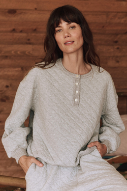 The Quilted Henley Sleep Sweatshirt in Heather Grey