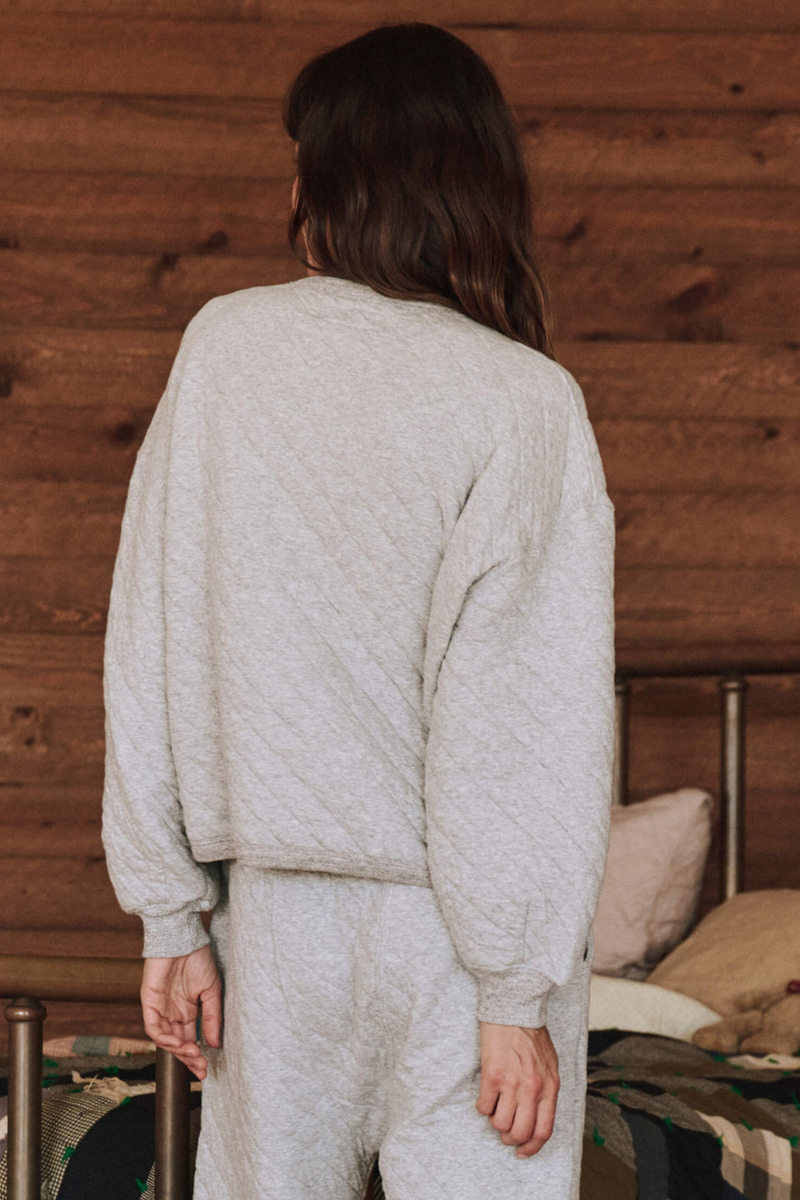 The Quilted Henley Sleep Sweatshirt in Heather Grey