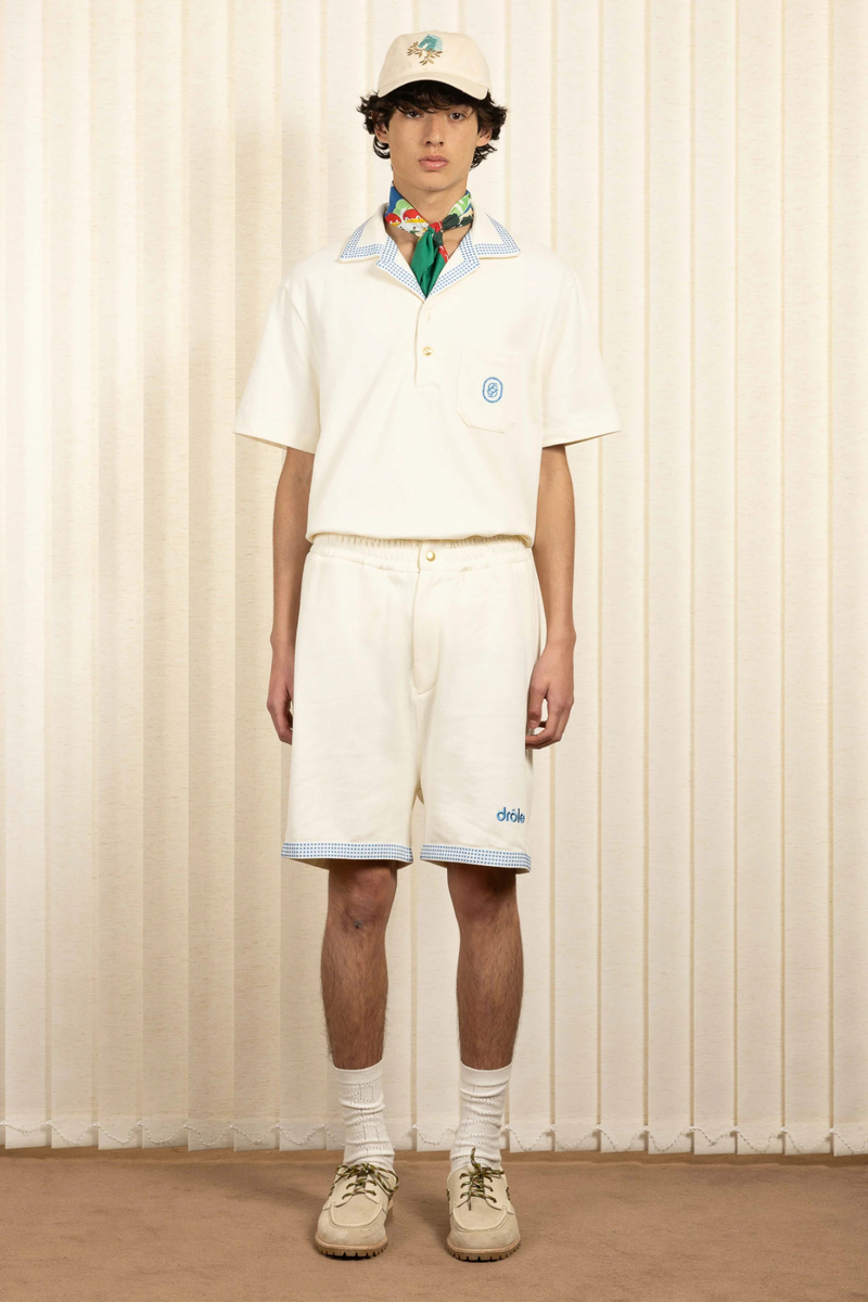 The Checkerboard Pique Polo Shirt in Off White