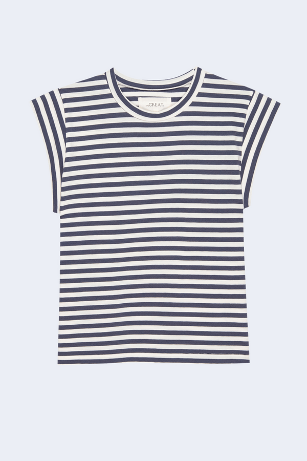 The Peak Shoulder Tee in Vintage Blue Stripe