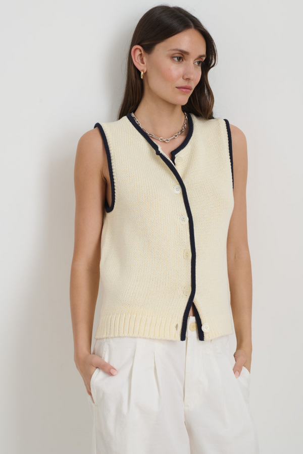 Bridget Tipped Vest in Ivory & Dark Navy