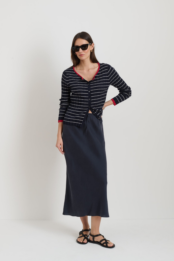 Lilly Slip Washed Silk Skirt in Navy