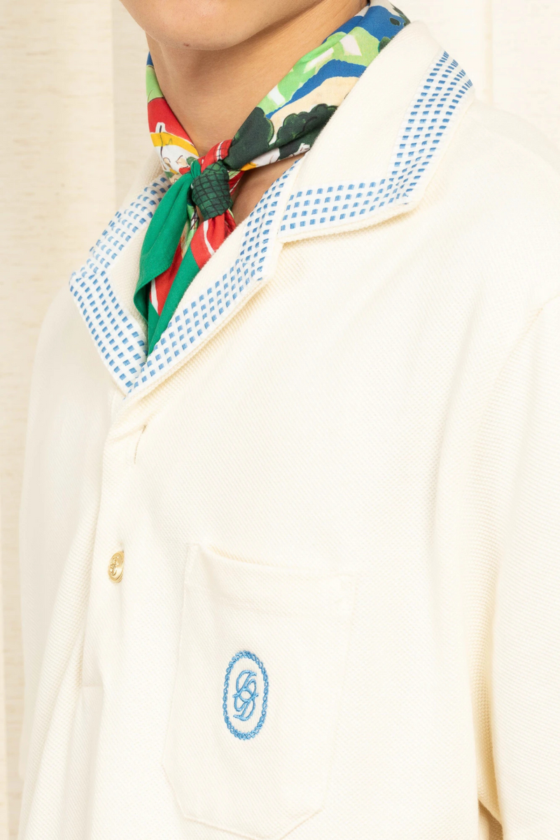 The Checkerboard Pique Polo Shirt in Off White