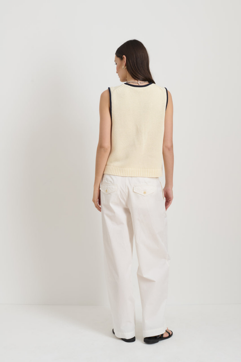 Bridget Tipped Vest in Ivory & Dark Navy