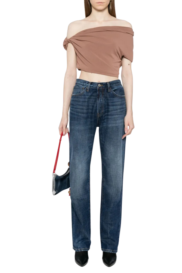 Straight Jeans With Buckle  in True Blue