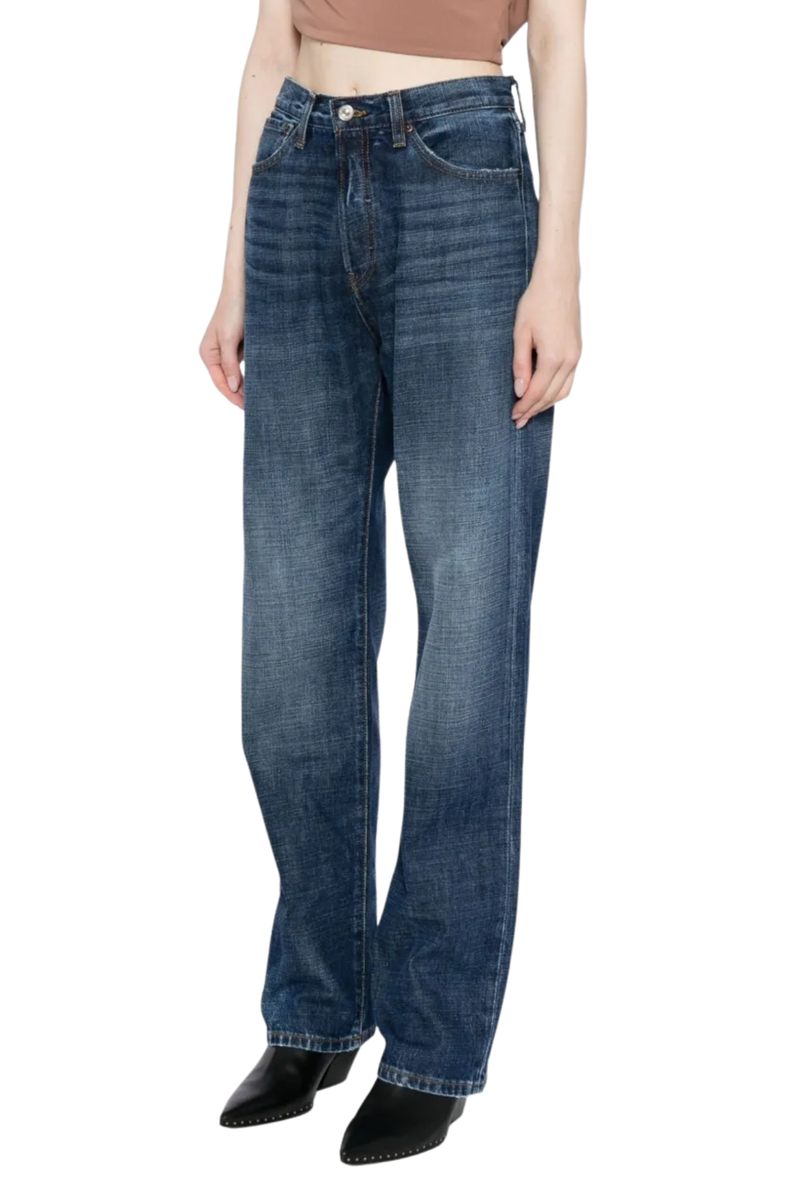 Straight Jeans With Buckle  in True Blue
