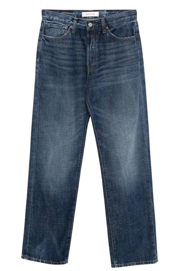 Straight Jeans With Buckle  in True Blue