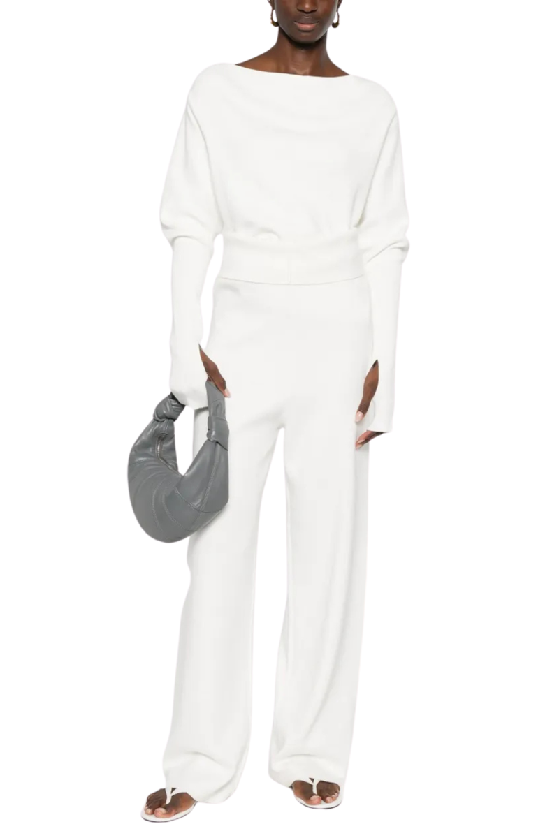 Off Shoulder Seam Long Sleeve Top in White