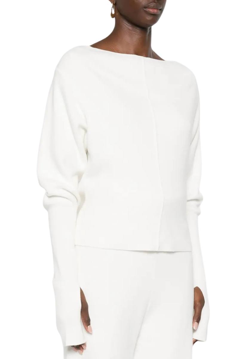 Off Shoulder Seam Long Sleeve Top in White