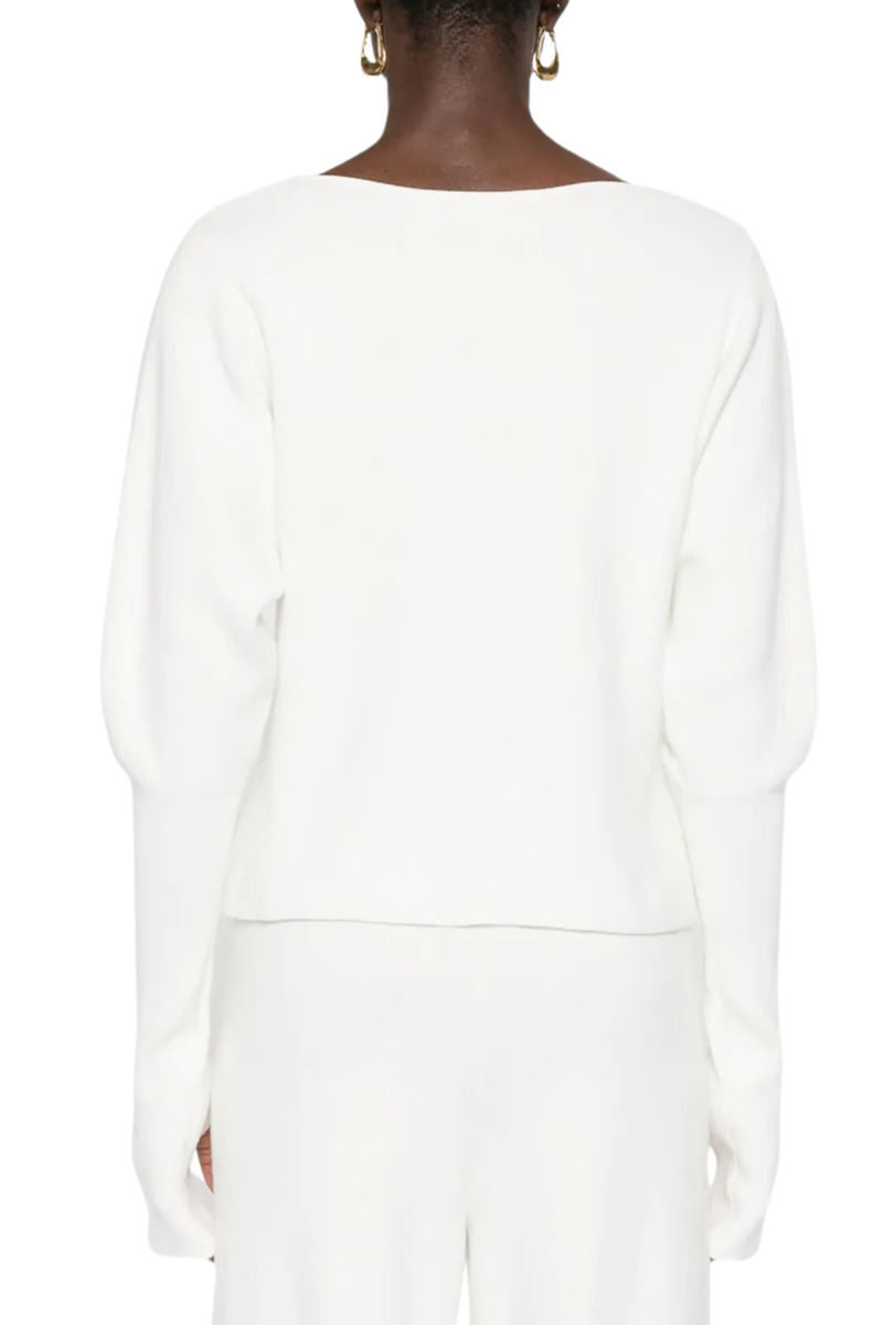 Off Shoulder Seam Long Sleeve Top in White