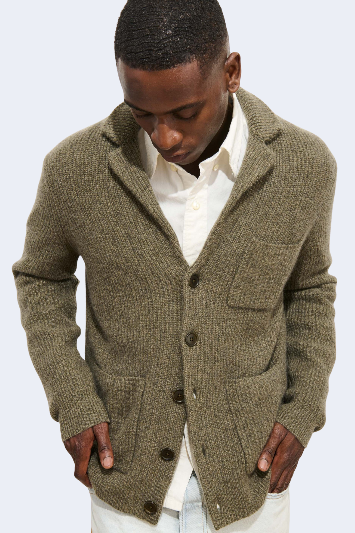 Mitchell Cardigan In Washed Cashmere in Marled Loden – TENET